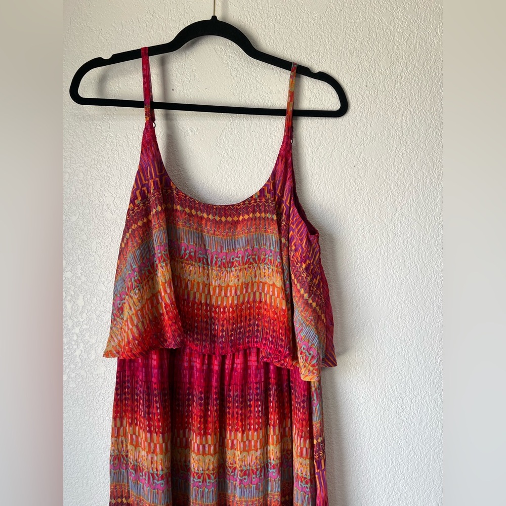 Boutique Vibrant Fuchsia Chiffon Maxi Dress L Boho Flowy Colorful Summer Resort - Picture 2 of 4